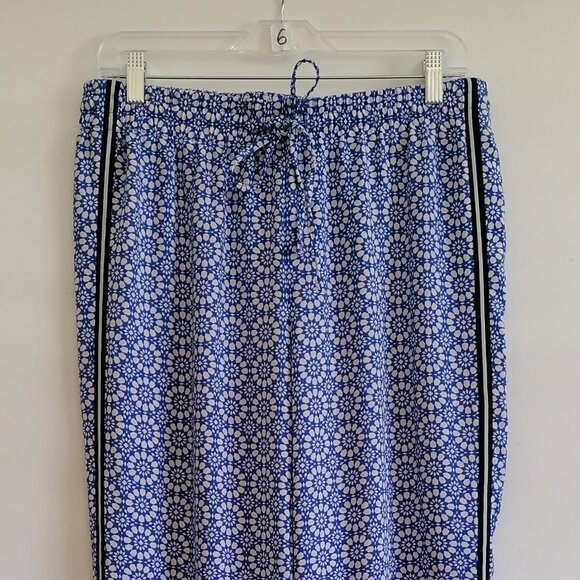 Talbots Womens Blue & White Mykonos Stretchy Waist Wide Leg Ankle Pants Size M - Picture 2 of 8